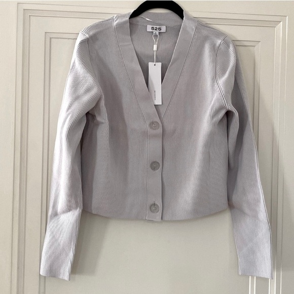 NWT 525 America ribbed cropped cardigan in light gray - Picture 1 of 5